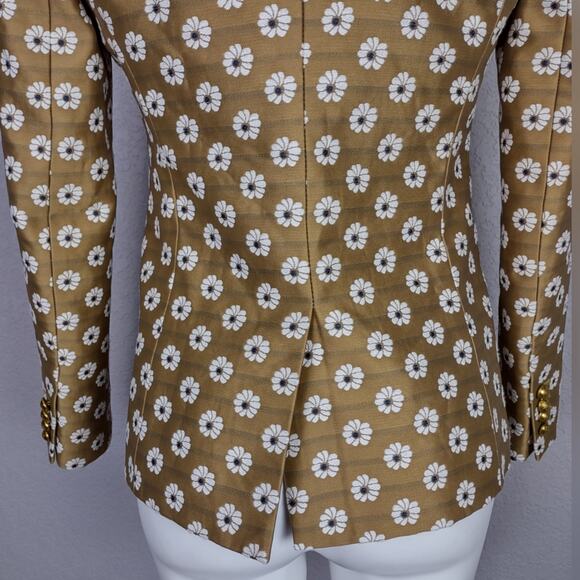 J. Crew Campbell Scattered Daisy Gold Floral Print Jacquard Gold Button Blazer 0 - Picture 12 of 16